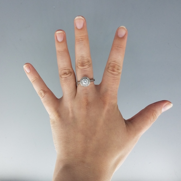 Silvertone Engagement Style Circle Ring - Picture 3 of 9